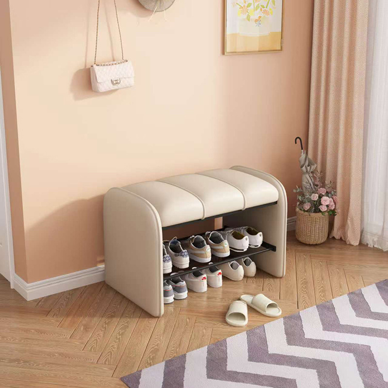 Modern Simplicity Rectangular Iron Synthetic Leather Composite Board Foam Shoe Bench Backless Armless For Entryways