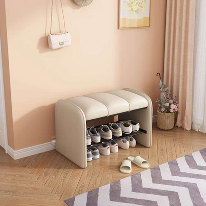 Modern Simplicity Rectangular Iron Synthetic Leather Composite Board Foam Shoe Bench Backless Armless For Entryways