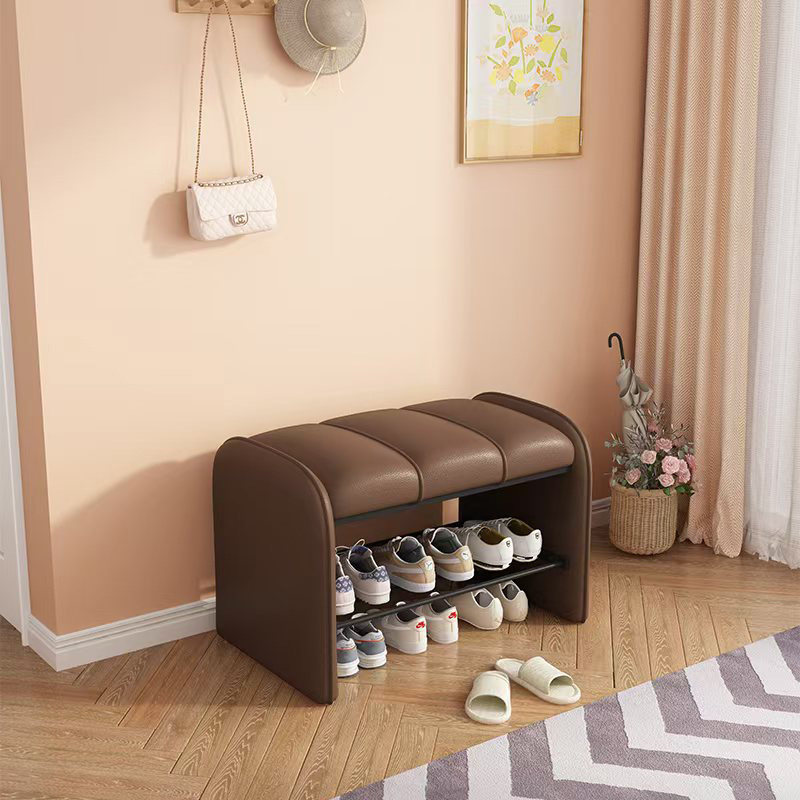 Modern Simplicity Rectangular Iron Synthetic Leather Composite Board Foam Shoe Bench Backless Armless For Entryways
