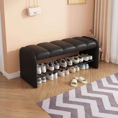 Modern Simplicity Rectangular Iron Synthetic Leather Composite Board Foam Shoe Bench Backless Armless For Entryways