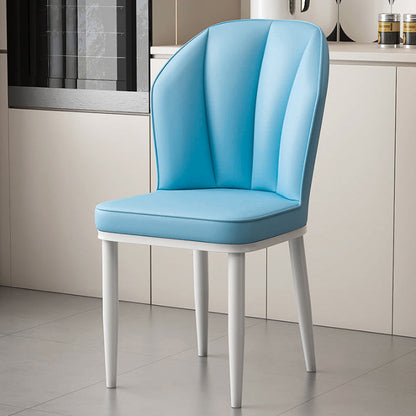 Modern Minimalist Square Metal Faux Nappa Leather Dining Chair Backrest Armless for Dining Room & Kitchen