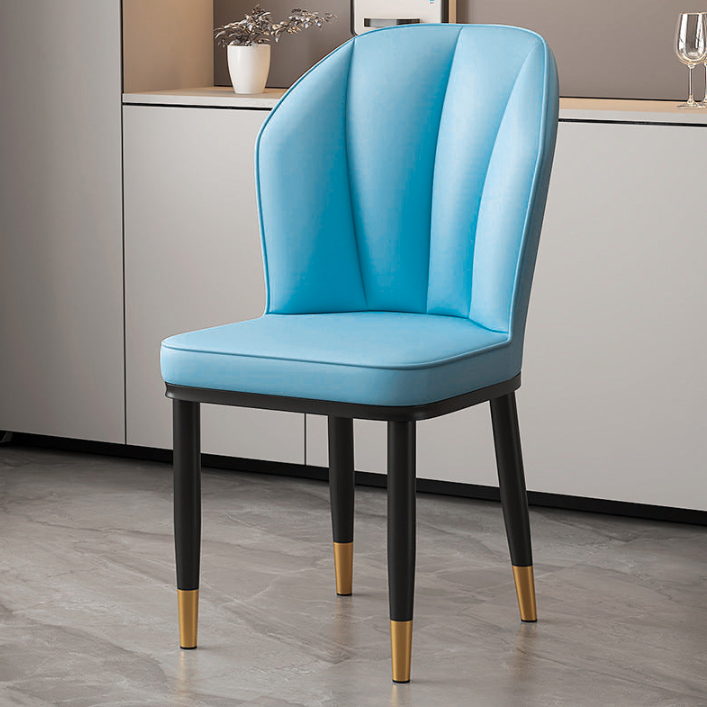 Modern Minimalist Square Metal Faux Nappa Leather Dining Chair Backrest Armless for Dining Room & Kitchen