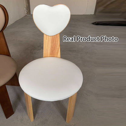 Contemporary Nordic Heart-Shaped Solid Wood Microfiber Leather Dining Chair Backrest Armless For Dining Room & Kitchen