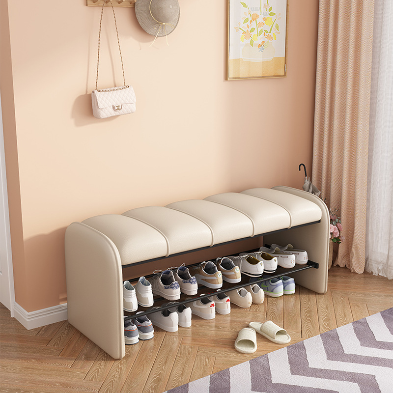 Modern Simplicity Rectangular Iron Synthetic Leather Composite Board Foam Shoe Bench Backless Armless For Entryways