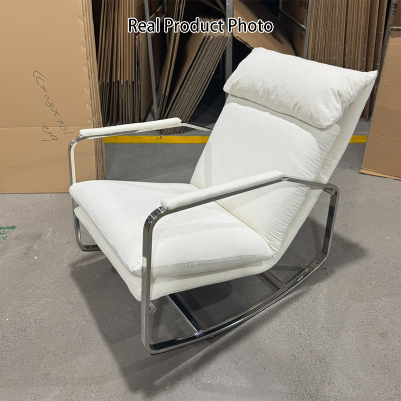 Modern Minimalist Rectangular Curved Chenille Fabric Multi-layer Plywood Stainless Steel Rocking Chair Backrest Armrest For Living Room