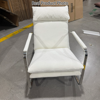 Modern Minimalist Rectangular Curved Chenille Fabric Multi-layer Plywood Stainless Steel Rocking Chair Backrest Armrest For Living Room