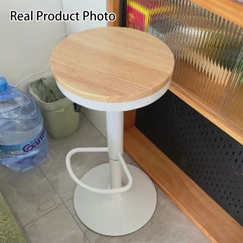 Modern Minimalist Solid Wood Iron Cylindrical Bar Stool Backless For Dining Room & Kitchen