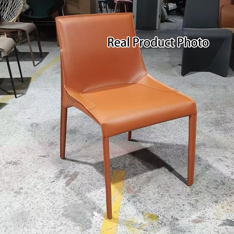 Modern Minimalist Rectangular Faux Saddle Leather Carbon Steel Dining Chair Backrest Armless For Dining Room & Kitchen