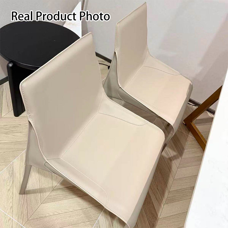 Modern Minimalist Rectangular Faux Saddle Leather Carbon Steel Dining Chair Backrest Armless For Dining Room & Kitchen