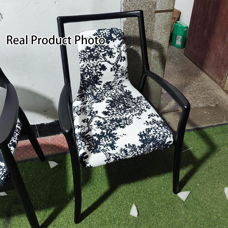 Traditional Chinese Solid Wood Jacquard Fabric Rectangular Dining Chair Backrest Armrest For Dining Room & Kitchen