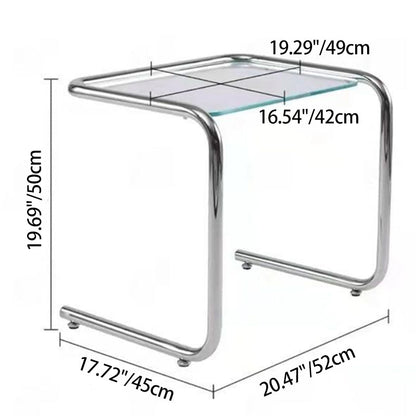 Contemporary Industrial Rectangular Stainless Steel Glass End Table 1-Tier For Living Room