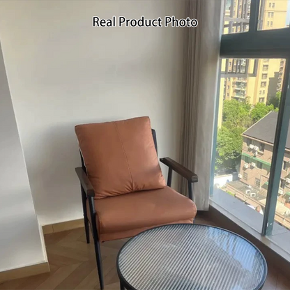 Contemporary Industrial Rectangular Iron PU Leather Sponge Latex PP Cotton Accent Chair Backrest Armrest For Living Room