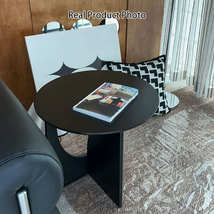 Modern Minimalist Round Solid Wood Multi-Layer Board End Table 1-Tier For Living Room