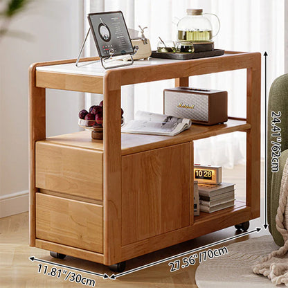 Modern Minimalist Rectangular Stone Slab Rubberwood Movable End Table 3-Tier For Living Room