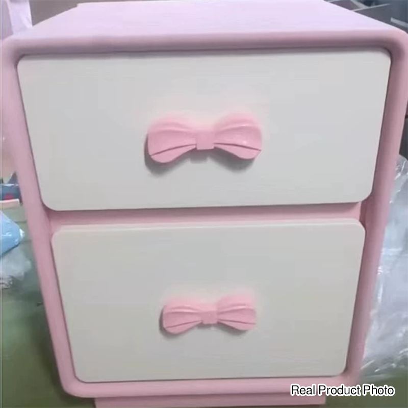 Modern Art Deco Rectangular Bowknot Plywood Cat-Scratch Leather MDF Kids Nightstand 2-Drawer For Bedroom