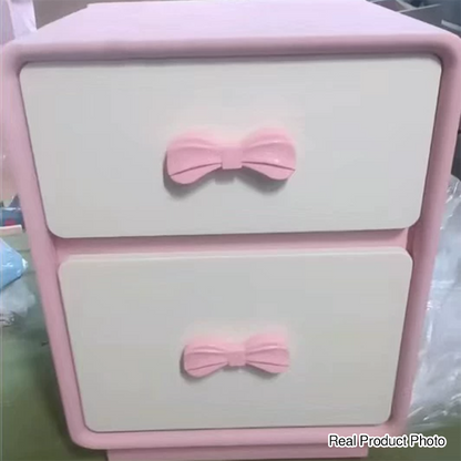 Modern Art Deco Rectangular Bowknot Plywood Cat-Scratch Leather MDF Kids Nightstand 2-Drawer For Bedroom