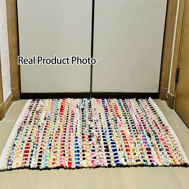 Contemporary Creative Jute Cotton Rectangular Handwoven Area Rug Reversible Durable For Living Room Bedroom Home Office
