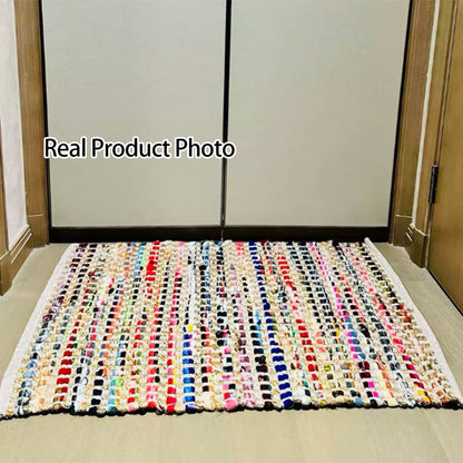 Contemporary Creative Jute Cotton Rectangular Handwoven Area Rug Reversible Durable For Living Room Bedroom Home Office