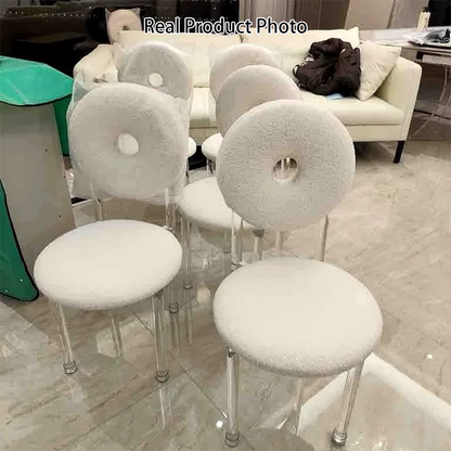 Contemporary Creative Donut-Shaped Teddy Velvet Acrylic Vanity Stool Backrest Armless For Bedroom