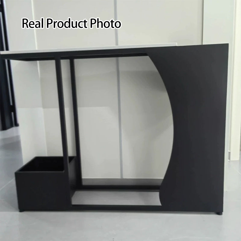 Modern Minimalist Ultra-Narrow Geometric Iron Marble Console Table 2-Tier For Entryway