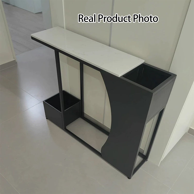 Modern Minimalist Ultra-Narrow Geometric Iron Marble Console Table 2-Tier For Entryway