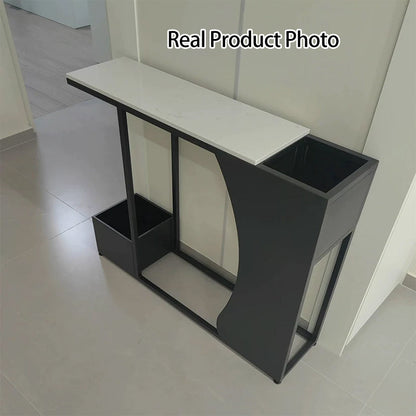 Modern Minimalist Ultra-Narrow Geometric Iron Marble Console Table 2-Tier For Entryway