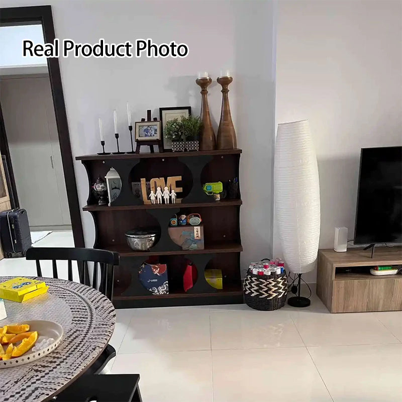Traditional Vintage Rectangular Particle Board Display Rack 4-Tier For Living Room