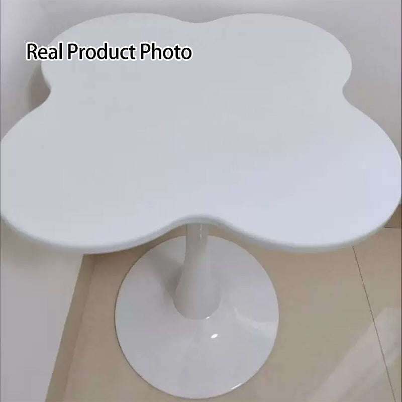 Contemporary Scandinavian Round Medium-Density Fiberboard Carbon Steel Quatrefoil-Shaped Side Table For Living Room