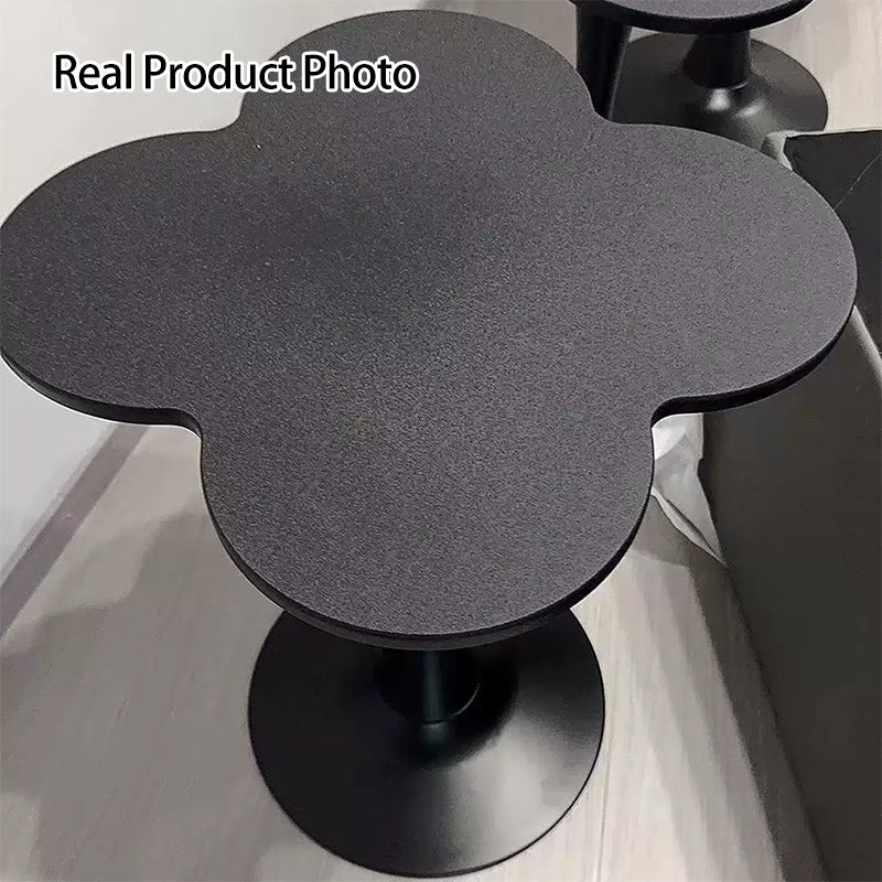 Contemporary Scandinavian Round Medium-Density Fiberboard Carbon Steel Quatrefoil-Shaped Side Table For Living Room