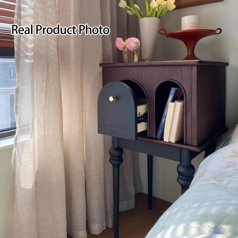 Traditional French Rectangular Pine Solid Wood Multi-Layer Plywood Nightstand 1 Drawer For Bedroom