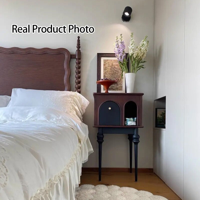 Traditional French Rectangular Pine Solid Wood Multi-Layer Plywood Nightstand 1 Drawer For Bedroom