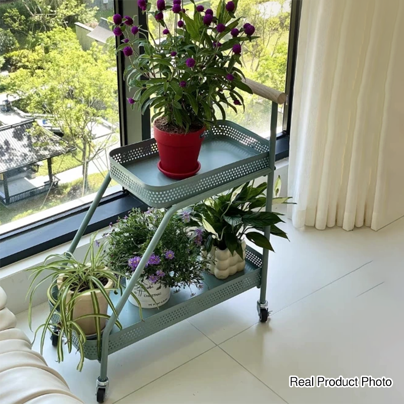 Modern Minimalist Wrought Iron Rectangular Movable Side Table With 2-Tier/3-Tier Design For Living Room & Balcony