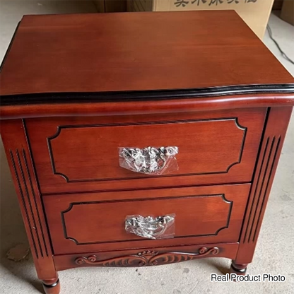 Traditional Vintage Rectangular Solid Wood MDF Nightstand 2-Drawer For Bedroom