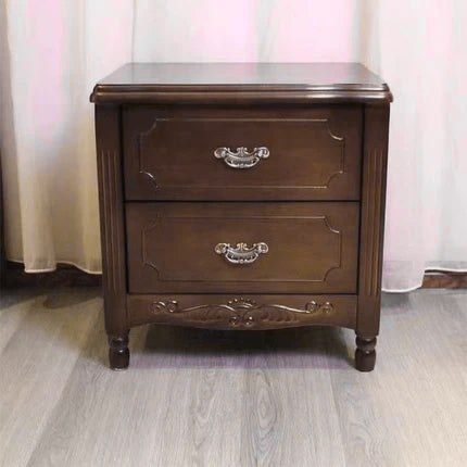 Traditional Vintage Rectangular Solid Wood MDF Nightstand 2-Drawer For Bedroom