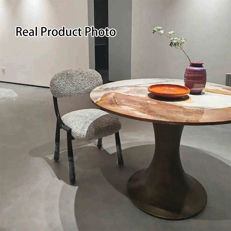Traditional Vintage Arc Soft Fluffy Carbon Steel Snowflake Velvet Sponge Dining Chair Backrest Armless For Dining Room