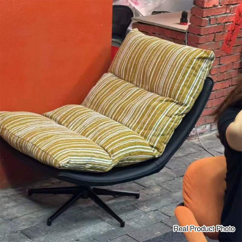 Contemporary Scandinavian Rotatable Arc-Shaped Chenille Faux Leather Carbon Steel Plush Cotton Sponge Lazy Detachable Accent Chair Backrest Armless For Living Room & Bedroom