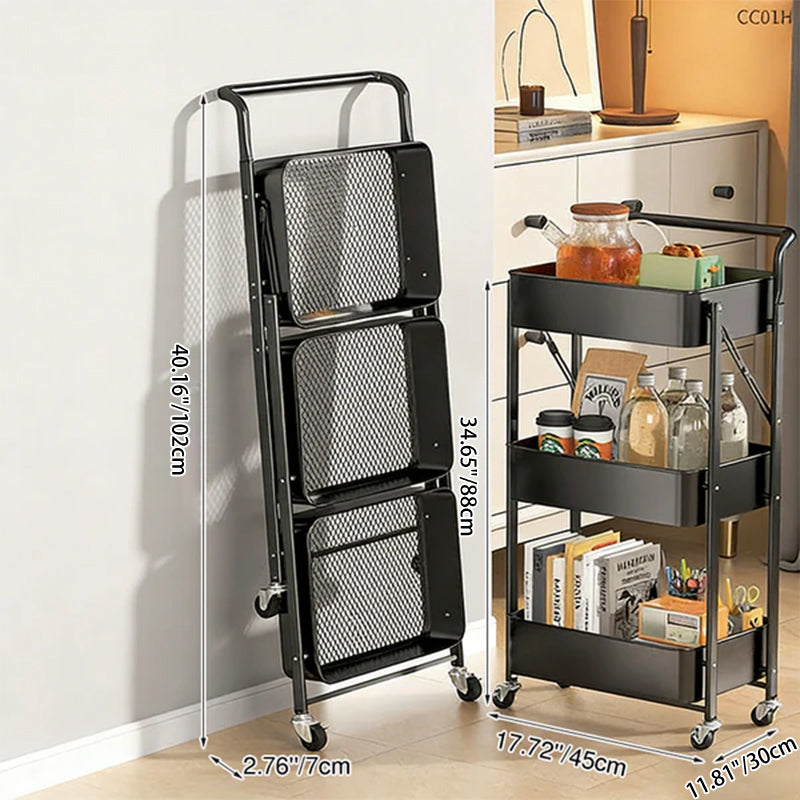 Modern Minimalist Rectangular Plastic Carbon Steel Movable Foldable End Table 3-Tier For Living Room