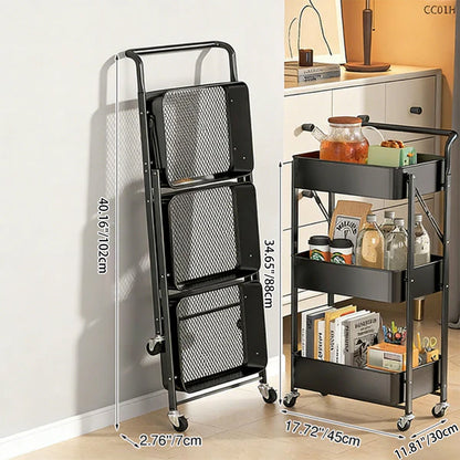 Modern Minimalist Rectangular Plastic Carbon Steel Movable Foldable End Table 3-Tier For Living Room