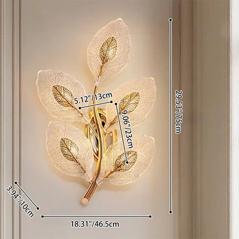 Modern Luxury Aluminum Carbon Steel Leaf Glass 1/3/5-Light Wall Sconce Lamp For Living Room & Bedroom