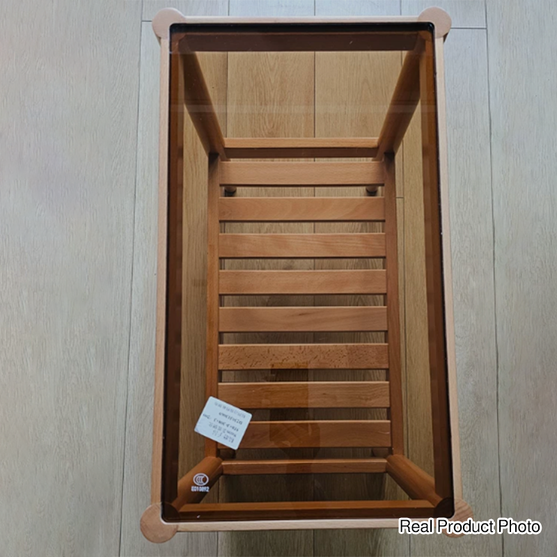 Modern Minimalist Solid Wood Glass Rectangular Side Table With 2-Tier Storage Space-saving For Living Room & Bedroom