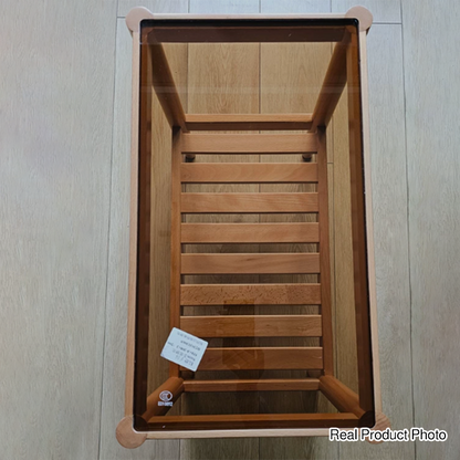 Modern Minimalist Solid Wood Glass Rectangular Side Table With 2-Tier Storage Space-saving For Living Room & Bedroom