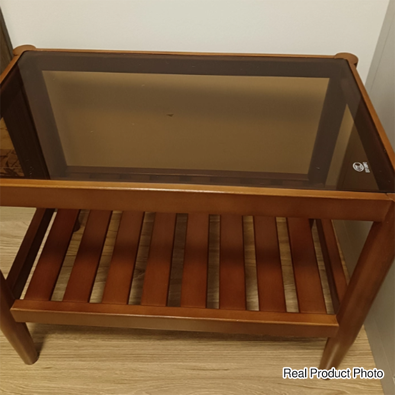 Modern Minimalist Solid Wood Glass Rectangular Side Table With 2-Tier Storage Space-saving For Living Room & Bedroom