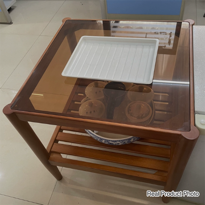Modern Minimalist Solid Wood Glass Rectangular Side Table With 2-Tier Storage Space-saving For Living Room & Bedroom