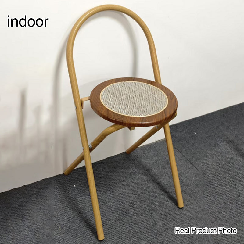 Modern Minimalist Round Foldable Medium Density Fiberboard Rattan Steel Dining Chair Backrest Armless For Dining Room