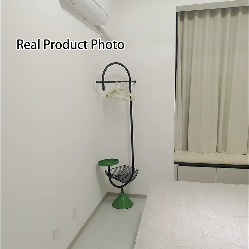 Modern Minimalist G-Shaped Iron Carbon Steel Floor-Standing Hall Tree 1-Basket For Bedroom