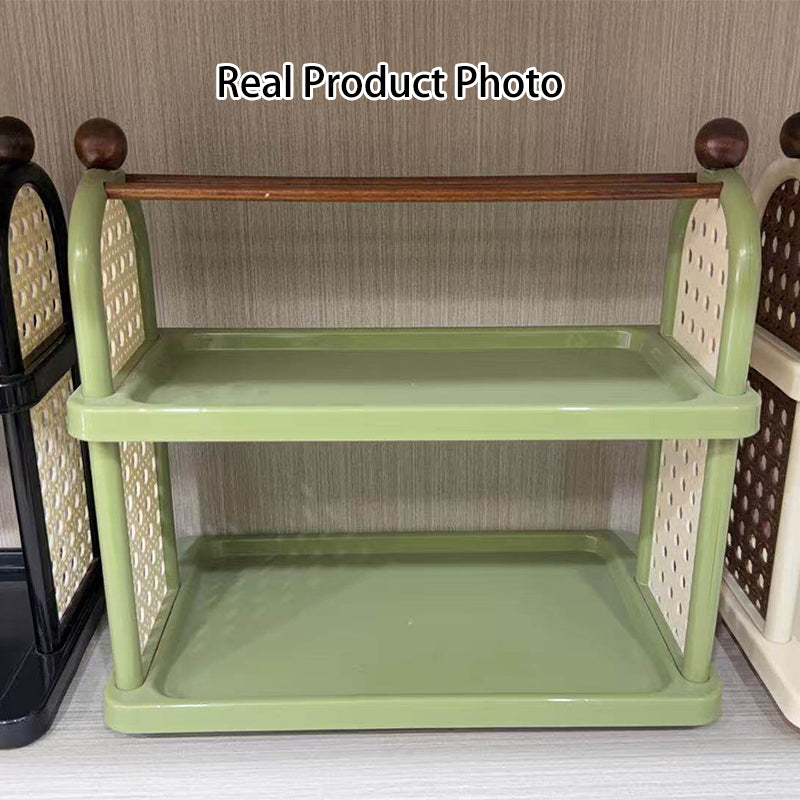 Modern Art Deco Arched Rectangular PP Plastic Wood Dismountable Cup Storage Shelf 2-Tier For Living Room