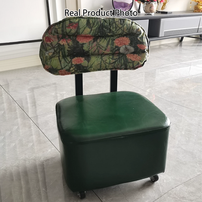 Modern Minimalist Rectangular Oil-Waxed Leather Solid Wood Sponge Low Stool Movable Backrest For Living Room