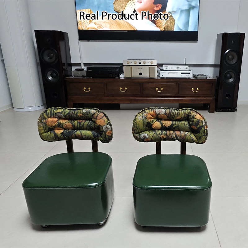 Modern Minimalist Rectangular Oil-Waxed Leather Solid Wood Sponge Low Stool Movable Backrest For Living Room