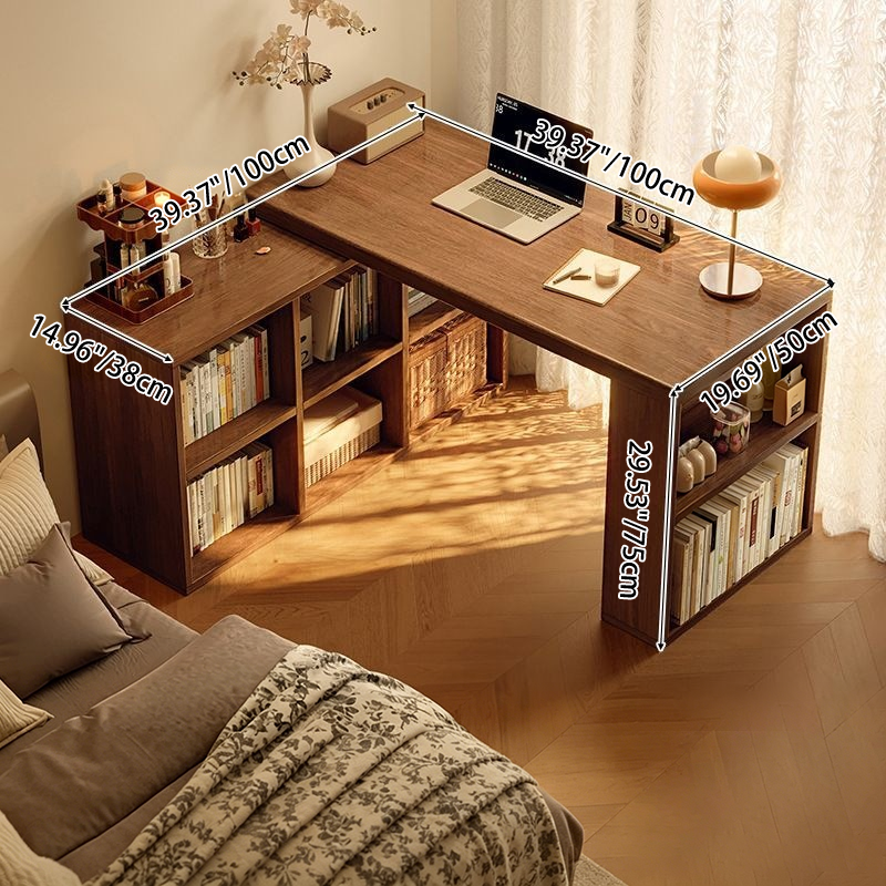 Modern Minimalist Rectangular L-Shaped Particle Board Desk With Bookshelf 8/10 Storage For Home Office