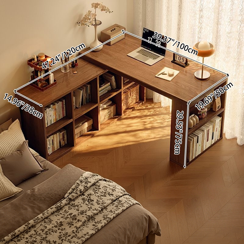 Modern Minimalist Rectangular L-Shaped Particle Board Desk With Bookshelf 8/10 Storage For Home Office